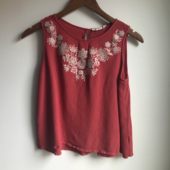 Women’s Boutique Emroidered Tank in Red - Picture 2 of 7